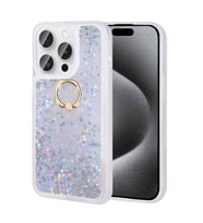 iPhone 15 Pro Max Kılıf Milce Simli Pullu Yüzüklü Kılıf (Gümüş)