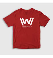 Presmono Unisex Çocuk Beyaz Logo V2 Westworld T-Shirt 223908tt (Kırmızı)