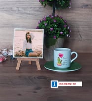 Arkadaşa Hediye Kaktüs Fotoğraflı Dekoratif Taş, Ahşap Altlıklı Türk Kahvesi Fincanı Hediye Doğum Günü Hediyesi (Model 9)