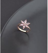 925 Ayar Gümüş Lotus Çiçeği Yüzüğü (Beyaz Taşlı) (Pembe)
