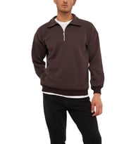Ghassy Co. Erkek Polo Yaka Oversize Yarım Fermuarlı Sweatshirt (KAHVE)