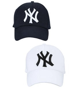 Unisex Ny Nakışlı Mavi Kep Şapka 2'li Set (Lacivert-Beyaz)