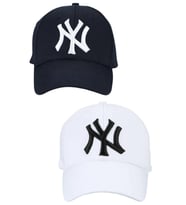 Unisex Ny Nakışlı Mavi Kep Şapka 2'li Set (Lacivert-Beyaz)