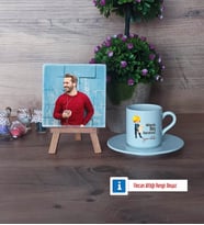 Mühendisler Günü Hediyesi Fotoğraflı Dekoratif Taş, Ahşap Altlıklı Türk Kahvesi Fincanı Hediye (Model 2)