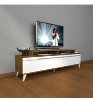 Decoraktiv Ekoflex 4 Mdf Retro Tv Ünitesi Tv Sehpası (Beyaz - Kahverengi)