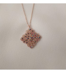 Taşlı Gümüş Kolye (Rose)