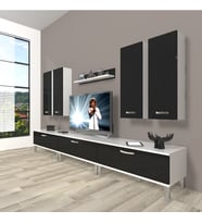 Decoraktiv Eko 8d Slm Krom Ayaklı Tv Ünitesi Tv Sehpası (Beyaz-Siyah)