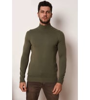 BRNG YARIM BALIKÇI SLİMFİT LİKRALI ERKEK KAZAK (Yeşil)