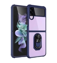 Vendas Samsung Galaxy Z Flip 3 Mars Serisi Yüzüklü Renkli Kenarlı Silikon Kılıf (Lacivert)