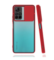Xiaomi Redmi Note 11T 5G Kılıf Lensi Sürgülü Kamera Koruyucu Kılıf (Kırmızı)