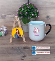 Unicorn Kupa Bardak Beyaz ve Fotoğraflı Ahşap Anahtarlık Hediye (Model 10)