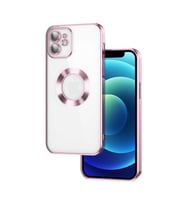 Uyumlu Model Apple iPhone 11 Kılıf Kamera Korumalı Logo Gösteren Şeffaf Kapak (Rose)
