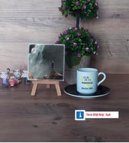 Mühendisler Günü Hediyesi Fotoğraflı Dekoratif Taş, Ahşap Altlıklı Türk Kahvesi Fincanı Hediye (Model 7)
