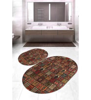 Dijital Baskılı Kaymaz Taban Yıkanabilir Oval 2'li Klozet Takımı Banyo Paspası NOKZ-HY-805 (Çok Renkli)