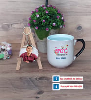 Almanca Öğretmeni Kupa Bardak Beyaz ve Fotoğraflı Ahşap Anahtarlık Hediye (Model 10)