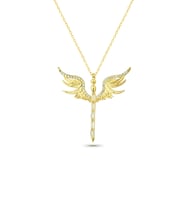 AZURİS 925 AYAR GÜMÜŞ BAGET TAŞLI MİKAİL MELEĞİ KOLYE (Gold)