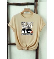 I'm Not Short Baskılı Unisex Oversize Tshirt (Bej)