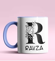 Kişiye Özel R Harfi Romantik Tasarım Siyah Renk Kupa (Mavi)