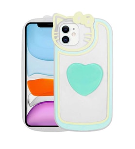 Uyumlu Model Apple iPhone 11 Kılıf Kedi Figürlü Pop Soketli Kapak (Turkuaz)