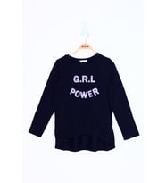 Toontoy Kız Çocuk Grl Power Baskılı Tişört (Lacivert)
