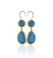 Kadir Jewellery 22 Ayar Altın Kaplama Kadın Taşlı Küpe -El İşçiliği Ve Hipoalerjenik Küpe (Koyu Mavi)