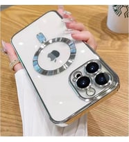 Apple iPhone 14 Pro Kılıf Kamera Korumalı Magsafe Parlak Luxury (Gümüş)