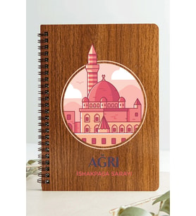 Ağrı İshakpaşa Sarayı Şehir Tasarım Ahşap Kapaklı Defter Kraf Kağıt Özel Tasarım (Ceviz Rengi)