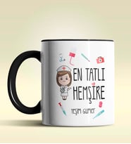 Kişiye Özel En Tatlı Hemşire Tasarımlı Turuncu Kupa Bardak (Siyah)