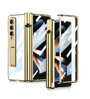 Galaxy Z Fold 4 Kılıf Zore Kıpta Standlı Kalem Bölmeli Kılıf (Gold)