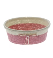 20x12cm Hasır Sepet Renkli Fiyonklu (Pembe)