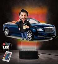 Doğum Günü Hediyesi,Sevgiliye Hediye, Kişiye Özel Fotoğraflı Üstü Açık Araba  Karikatür 3D Led Lamba (RGB)