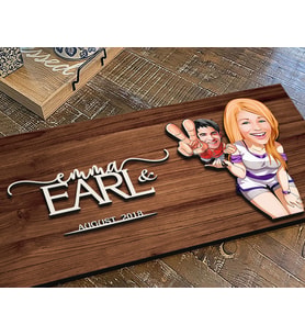 BK Gift Kişiye Özel Sevgililer Karikatürlü Kabartma Figürlü Ahşap Tablo, Duvar Dekoru, Arkadaşa Hediye, Özel Tasarım Ev Hediyesi-30 (Ceviz)