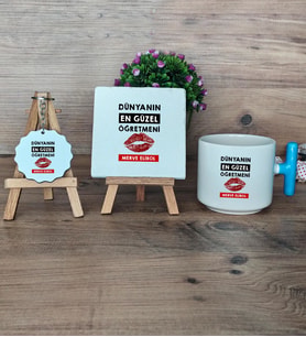 Dünyanın En Güzel Öğretmeni Hediye Seti Kupa Bardak T Kulplu, Dekoratif Taş, Anahtarlık Öğretmenler Günü Hediyesi (Model 3)