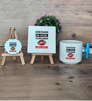 Dünyanın En Güzel Öğretmeni Hediye Seti Kupa Bardak T Kulplu, Dekoratif Taş, Anahtarlık Öğretmenler Günü Hediyesi (Model 3)