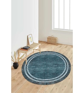 Dijital Baskılı Kaymaz Taban Yıkanabilir Yuvarlak Salon Halısı Koridor Halısı Paspas NDY-HY-1308 (Mavi)