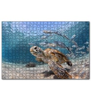 Cakapuzzle Sevimli Caretta ve Ton Balıkları  Puzzle Yapboz MDF (Ahşap) (500 Parça)