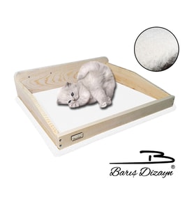 Barış Dizayn Duvara Monte Doğal Ahşap Mega Boy Kedi Yatağı Peluş kaplamalı 2 Renk (12KG Kapasiteli) (Beyaz)