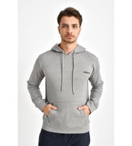 Süperlife Kapşonlu Uzun Kollu Baskılı Dar Kalıp İnce Erkek Sweatshirt SPR 2019K61 (Gri-Melanj)