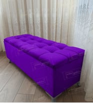 Çizgi Kapitoneli Sandıklı Puf 90 cm Gümüş Ayak (Lila)
