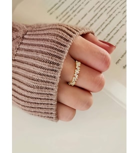 Baget Model Yarım Tur Gümüş Silver ve Altın Kaplama GoldRenk Eklem Yüzük (Gold)