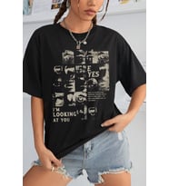 Unisex Looking Baskılı Oversize Tshirt (Siyah)