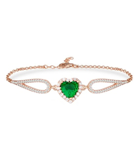 925 Ayar Gümüş Swarovski Zümrüt Kalp Bileklik (Rose)