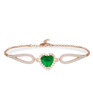 925 Ayar Gümüş Swarovski Zümrüt Kalp Bileklik (Rose)