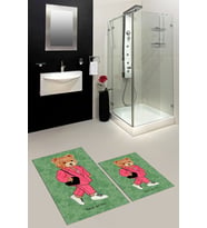 EVDEYA Dijital Baskılı Yıkanabilir Ayıcık Desenli İkili Banyo Halısı Paspas Klozet Takımı, KLOZET-34-GRİ, (Yeşil)