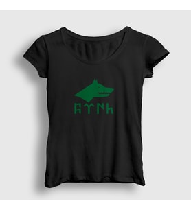 Presmono Kadın Beyaz Göktürk Bayrağı Türk Yazılı Kurt Bozkurt T-Shirt 474977tt (Siyah)