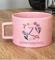 Kişiye Özel Çiçekli Z Harfli Hediye Pastel Fincan İsim Soyisim Yazılı (Pembe)