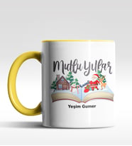 Kişiye Özel Mulu Yıllar Tasarımlı Siyah Kupa (Sarı)