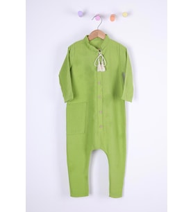 Babyhola Kız Erkek Çocuk Casual Keten Tulum 1632 (Yeşil)
