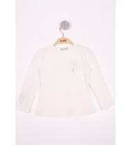 Toontoy Kız Çocuk Yonca Nakışlı Sweatshirt (Ekru)