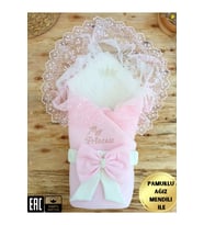 Unisex Bebek Kundağı & Battaniyesi - Ekru & Dantelli Hastane Çıkışı & Mevlütlük - %100 Pamuklu (Pembe)